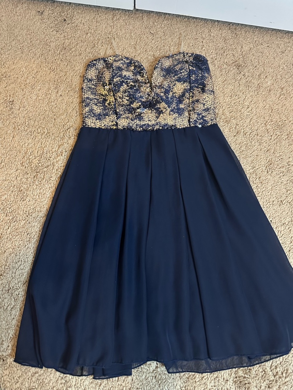 Windsor Navy and Gold Strapless Prom Dress